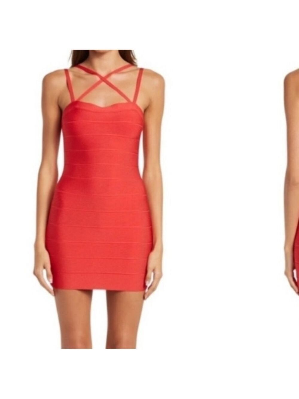 Herve Leger Coral Poppy Bandage Mini Strappy Dress